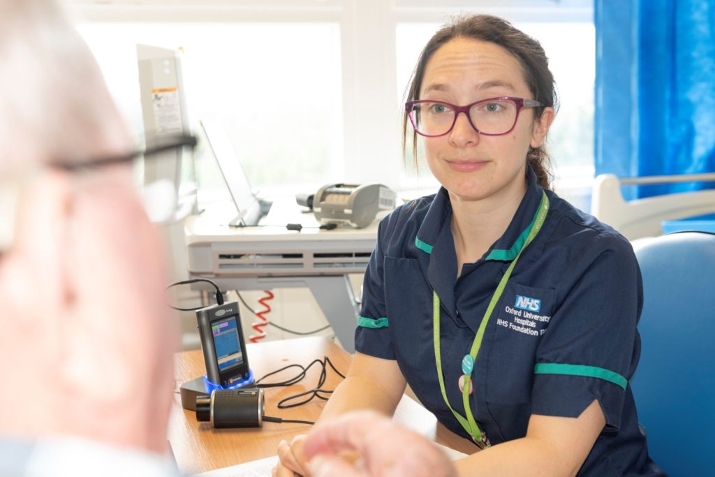 A research nurse meets a patient taking part in a respiratory clinical trial   